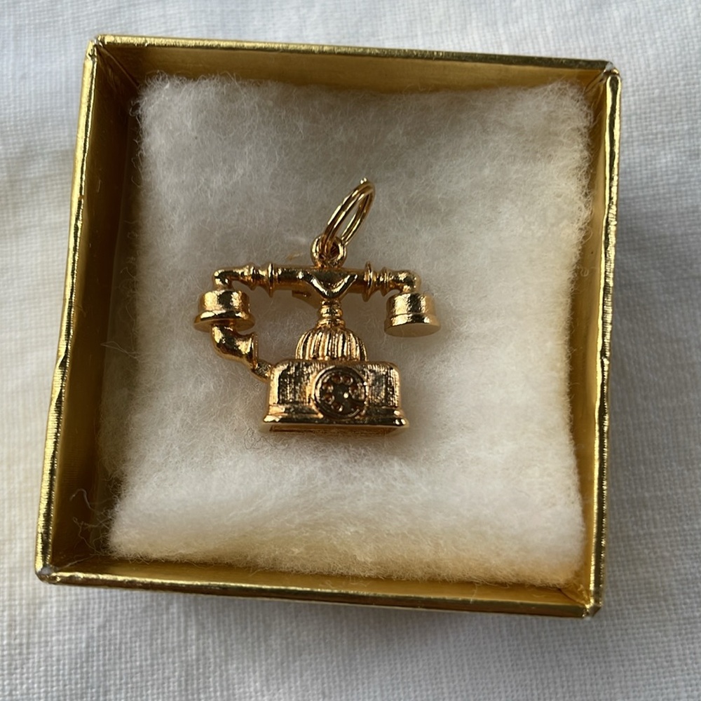 Avon 1973 French telephone, gold tone charm
